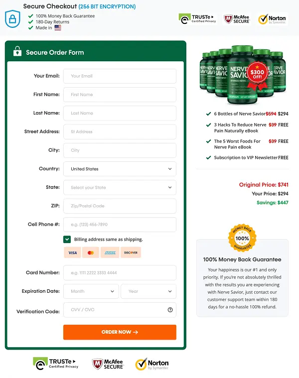 Nerve Savior order page